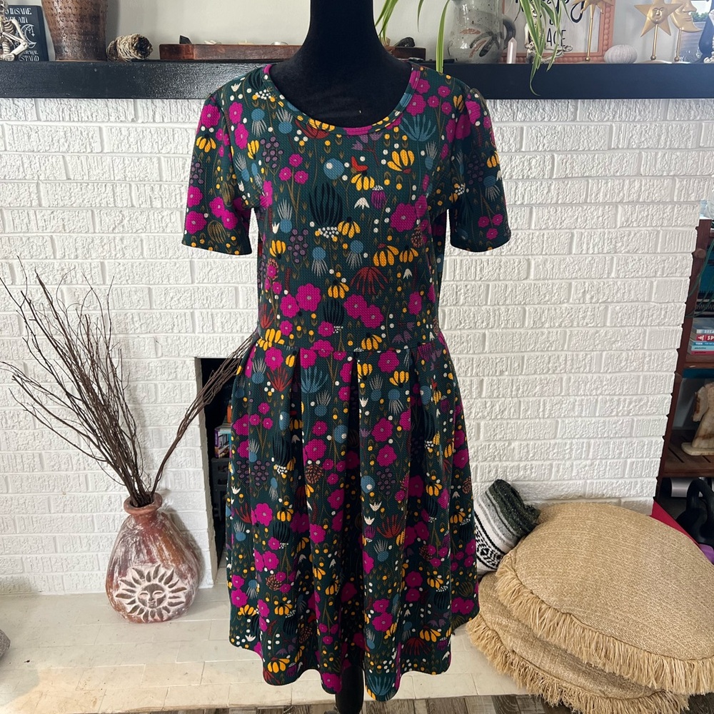 LuLaRoe Multi Color Flower Fit and Flare Midi Dress